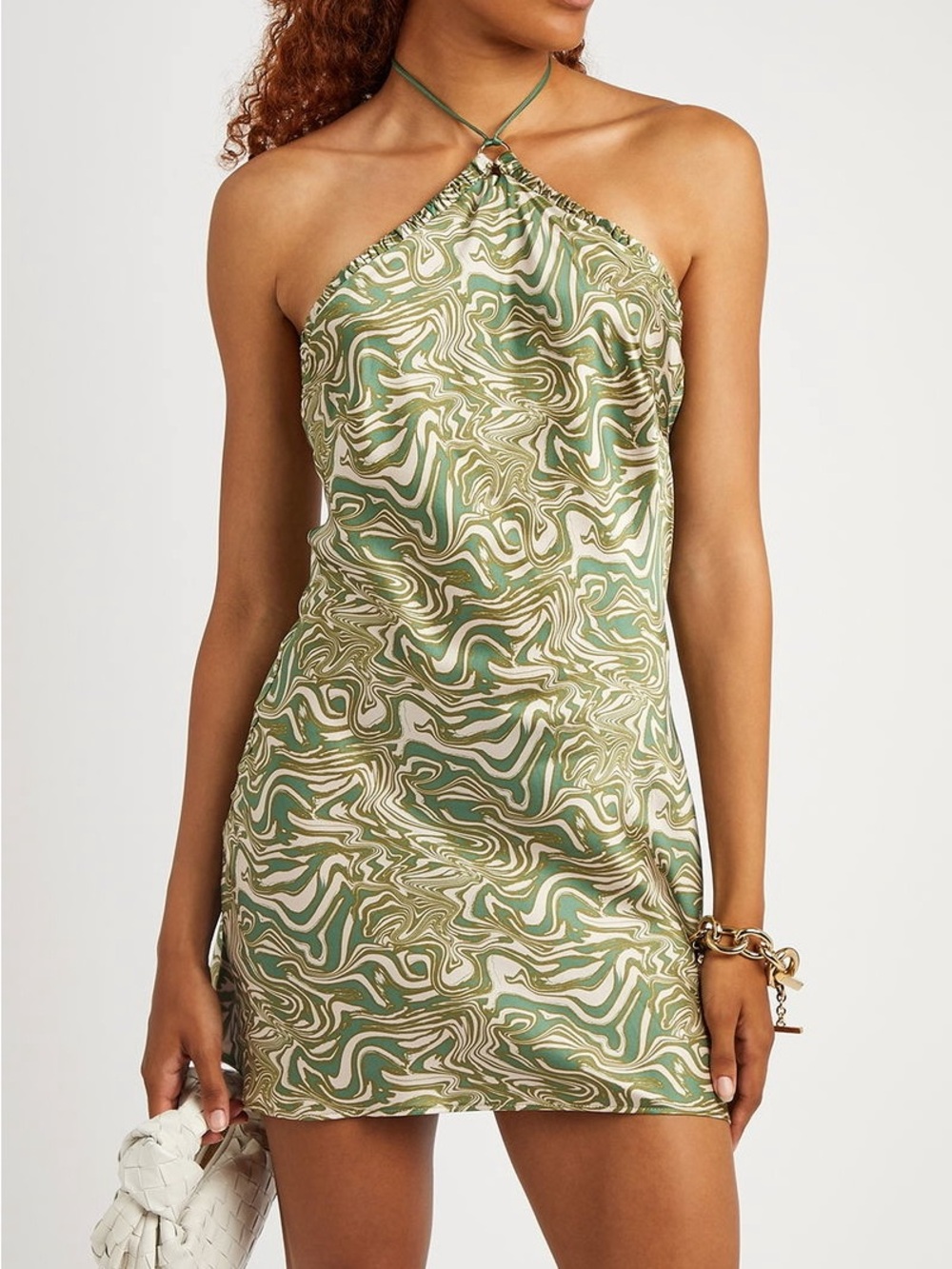 bec + bridge Alanis Green Swirl Halter Mini Dress